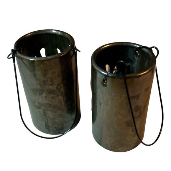 Set of 2 Dark Iridescent Ceramic Spider Cutout Shaped Hanging Candle Lanterns - Picture 3 of 8